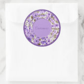 紫パーソナライズされたと白のフローラシール2 ラウンドシール (バッグ)