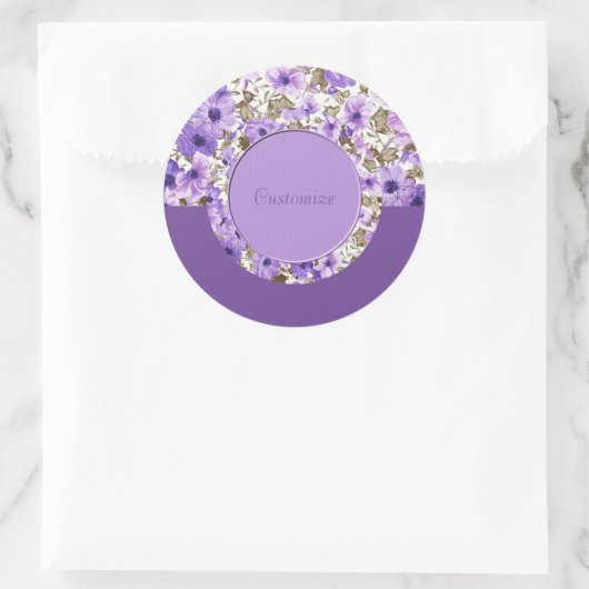 紫パーソナライズされたと白のフローラシール3 ラウンドシール (バッグ)