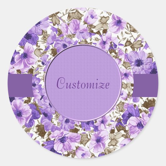 紫パーソナライズされたと白のフローラシール ラウンドシール (正面)