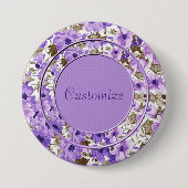 紫パーソナライズされたと白のフローラ丸ボタン 缶バッジ (正面)