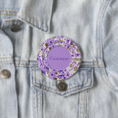 紫パーソナライズされたと白のフローラ丸ボタン 缶バッジ (インサイチュ)