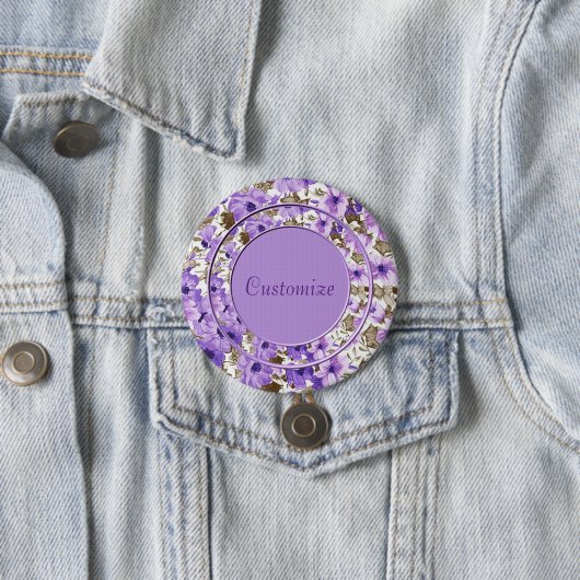 紫パーソナライズされたと白のフローラ丸ボタン 缶バッジ (インサイチュ)