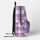 紫パーソナライズされたと白の格子縞 プリントバックパック (左)