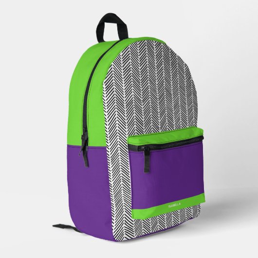 紫パーソナライズされたと緑 プリントバックパック (裏面左端)