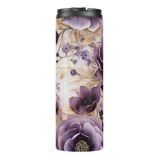 紫パーソナライズされたと金ゴールドのフローラ タンブラー (裏面)