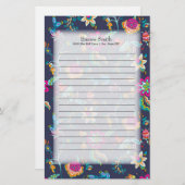 紫パーソナライズされたと金ゴールドフローラ付きネイビーブルー 便箋 (正面/裏面)