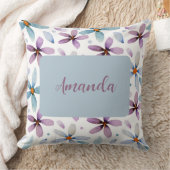 紫パーソナライズされたと青のフローラ装飾用クッション クッション (ブランケット)
