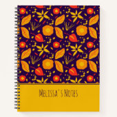 紫パーソナライズされたと黄色植物模様 ノートブック (正面)