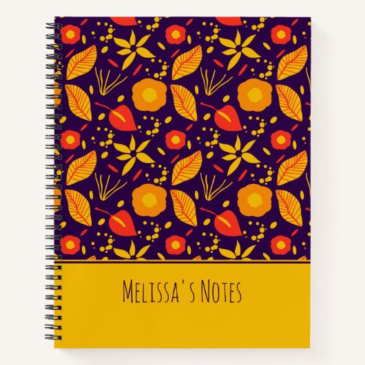 紫パーソナライズされたと黄色植物模様 ノートブック (正面)