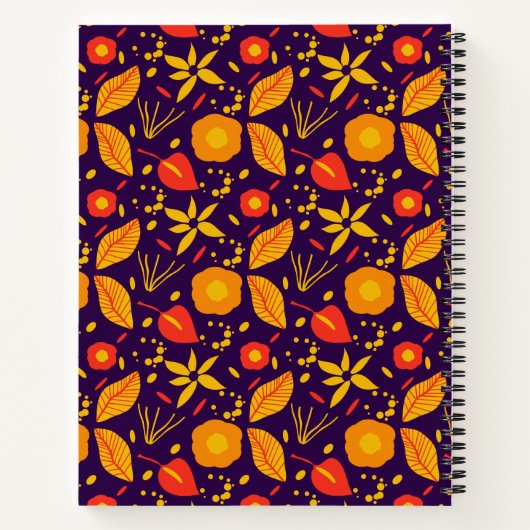 紫パーソナライズされたと黄色植物模様 ノートブック (裏面)