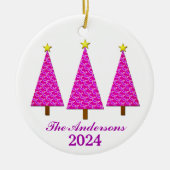 紫パーソナライズされたのクリスマスツリー セラミックオーナメント (正面)