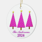 紫パーソナライズされたのクリスマスツリー セラミックオーナメント (左)