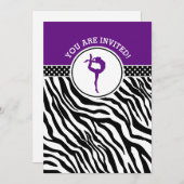 紫パーソナライズされたのゼブラプリント体操 招待状 (正面/裏面)