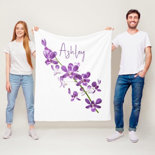 紫パーソナライズされたのデンドロビウム蘭 フリースブランケット (インサイチュ)