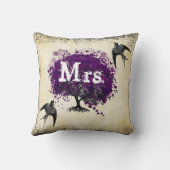 紫パーソナライズされたのハートの葉の花嫁 クッション (裏面)