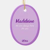 紫パーソナライズされたのハートセラミックまたは セラミックオーナメント (裏面)