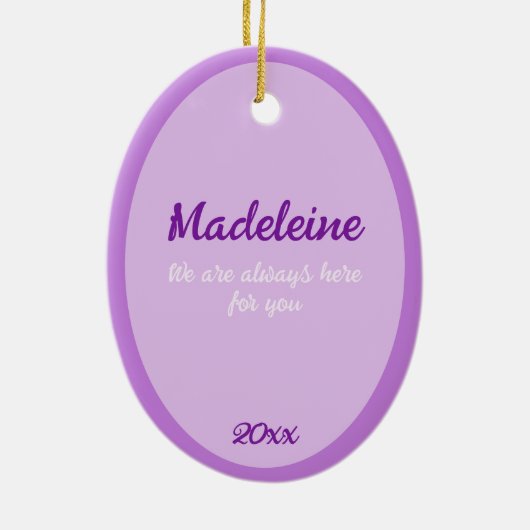 紫パーソナライズされたのハートセラミックまたは セラミックオーナメント (裏面)