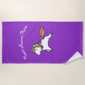 紫パーソナライズされたの一角青とピンクの花 ビーチタオル (正面)