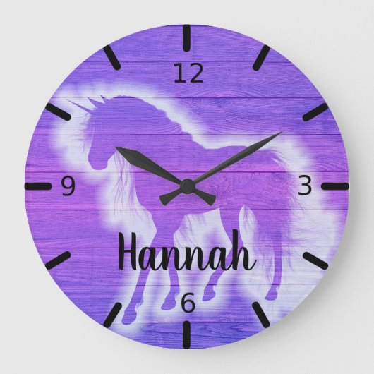 紫パーソナライズされたの一角 ラウンド壁時計 (正面)
