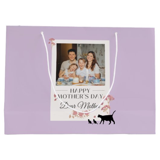 紫パーソナライズされたの写真と母の日 ラージペーパーバッグ (裏面)