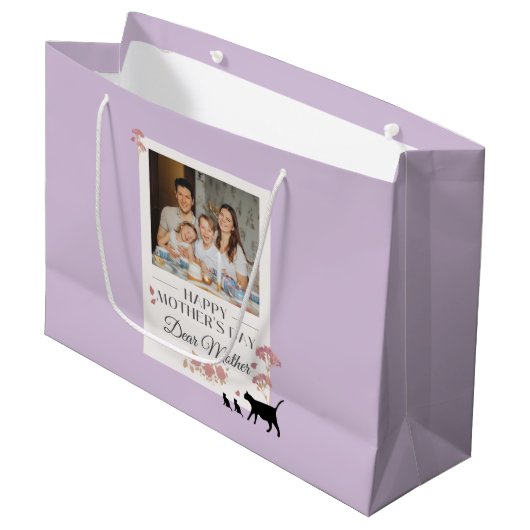 紫パーソナライズされたの写真と母の日 ラージペーパーバッグ (正面アングル)