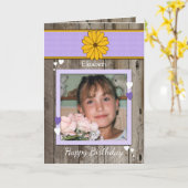 紫パーソナライズされたの素朴誕生日 カード (黄色い花)