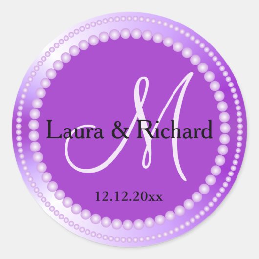 紫パーソナライズされたの結婚モノグラム印 ラウンドシール (正面)