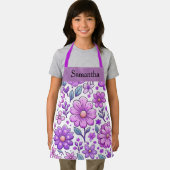 紫パーソナライズされたの花の模様と名前 エプロン (インサイチュ)