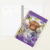 紫パーソナライズされたの花を持つ牛 プランナー手帳 (ディスプレー)
