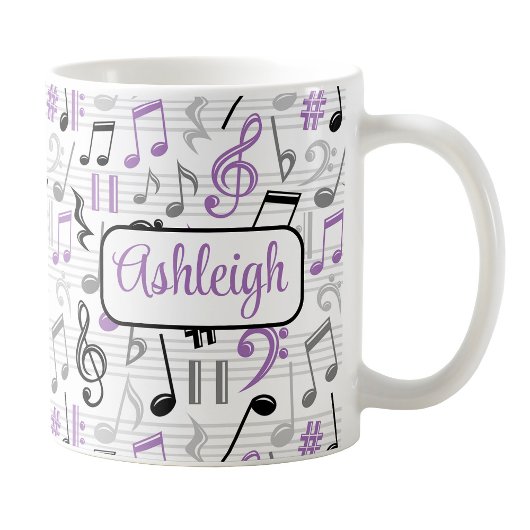 紫パーソナライズされたの音楽パターンマグ コーヒーマグカップ
