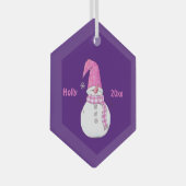 紫パーソナライズされたの飾雪だるま名 ガラスオーナメント (正面右)