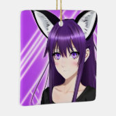 紫パーソナライズされたの髪と目を持つアニメの少女 セラミックオーナメント (右)