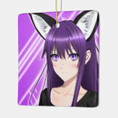 紫パーソナライズされたの髪と目を持つアニメの少女 セラミックオーナメント (左)