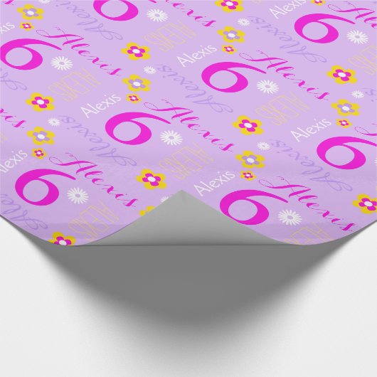 紫パーソナライズされたの6歳の誕生日 ラッピングペーパー (角)