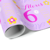 紫パーソナライズされたの6歳の誕生日 ラッピングペーパー (ロールコーナー)