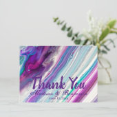 紫パーソナライズされたアクア結婚サンキューカード (スタンド正面)