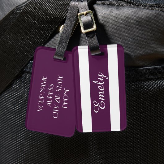 紫パーソナライズされたエレガントのパタストライプのーン名 ラゲッジタグ