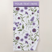 紫パーソナライズされたエレガントフローラ ビーチタオル (正面)