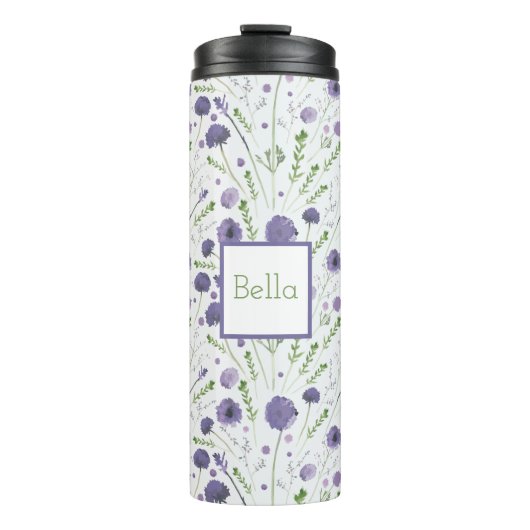 紫パーソナライズされたエレガント水色フローラ タンブラー (正面)