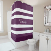 紫パーソナライズされたエレガント白ストライプの シャワーカーテン (インサイチュ)