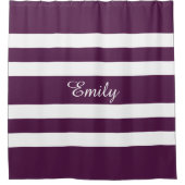 紫パーソナライズされたエレガント白ストライプの シャワーカーテン (正面)