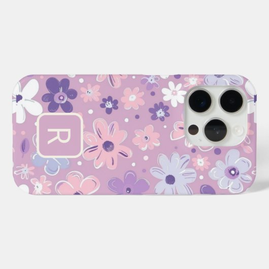 紫パーソナライズされたガーリーの花模様 Case-Mate iPhoneケース (裏面 (横))