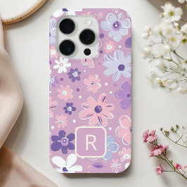 紫パーソナライズされたガーリーの花模様 iPhone 15 PROケース