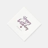 紫パーソナライズされたスパークルグリッターハッピーバースデー スタンダードカクテルナプキン (角)