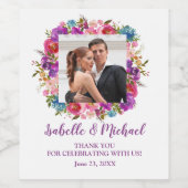 紫パーソナライズされたフローラ写結婚真 ワインラベル (シングルラベル)