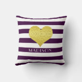 紫パーソナライズされたモダンのストライプ模様 クッション (裏面)