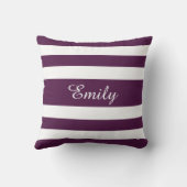 紫パーソナライズされたモダンのストライプ クッション (裏面)