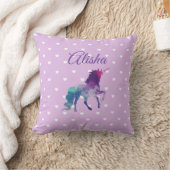 紫パーソナライズされたユニコーン枕小さな女の子 クッション (ブランケット)