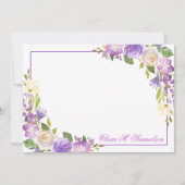 紫パーソナライズされたラベンダー水色フローラ ノートカード (正面)