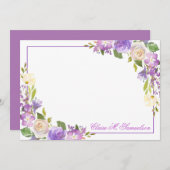 紫パーソナライズされたラベンダー水色フローラ ノートカード (正面/裏面)